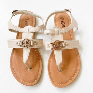 Steven Ella Beige Sandals with Dark Gold Embellishment B2559